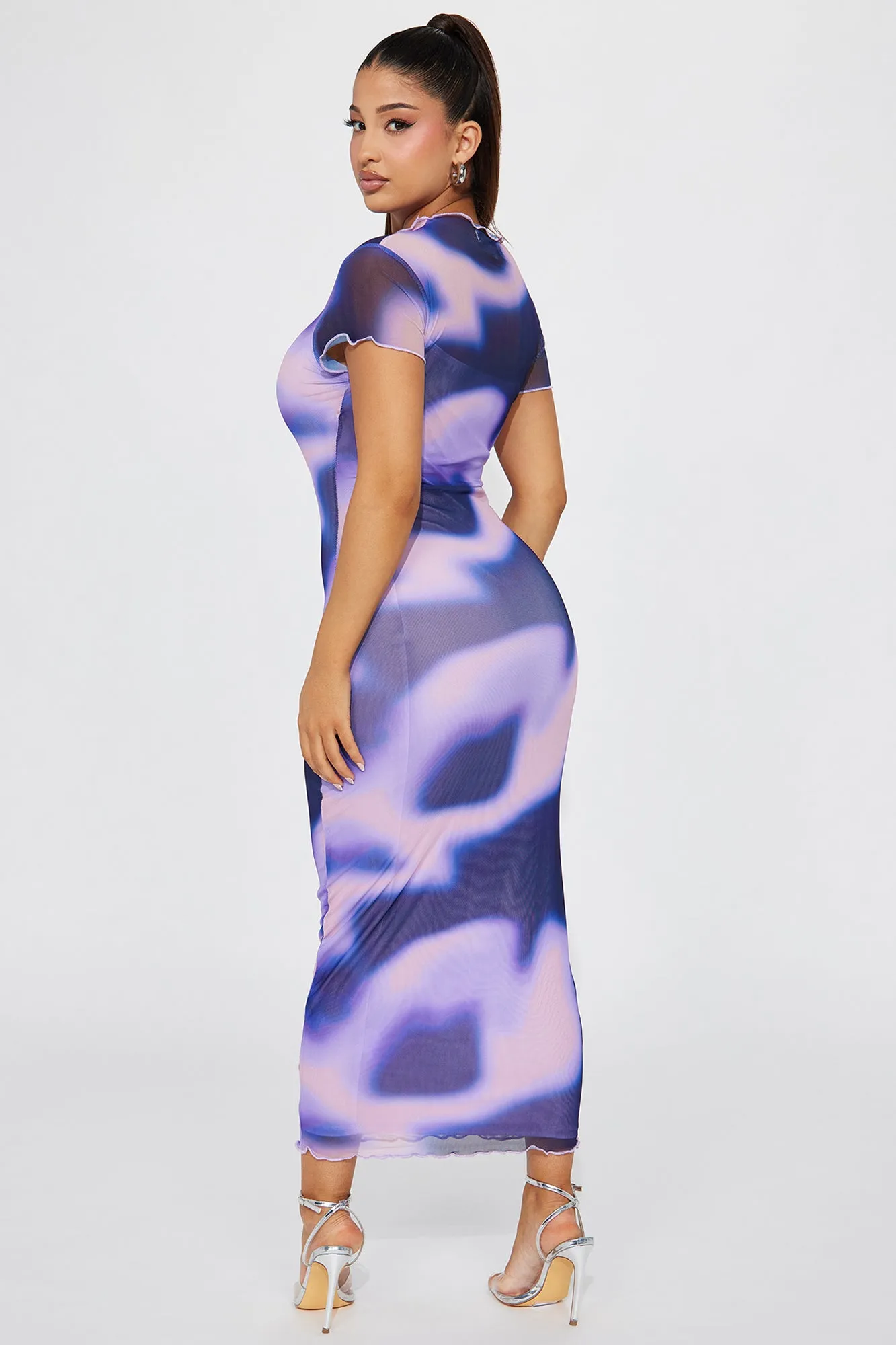 Alex Printed Mesh Maxi Dress - Purple/combo