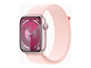 Apple Watch Series 9 (Gps) - 45 Mm - Pink Aluminium - Smart Watch With Sport Loop - Soft Double-Layer Nylon - Light Pink