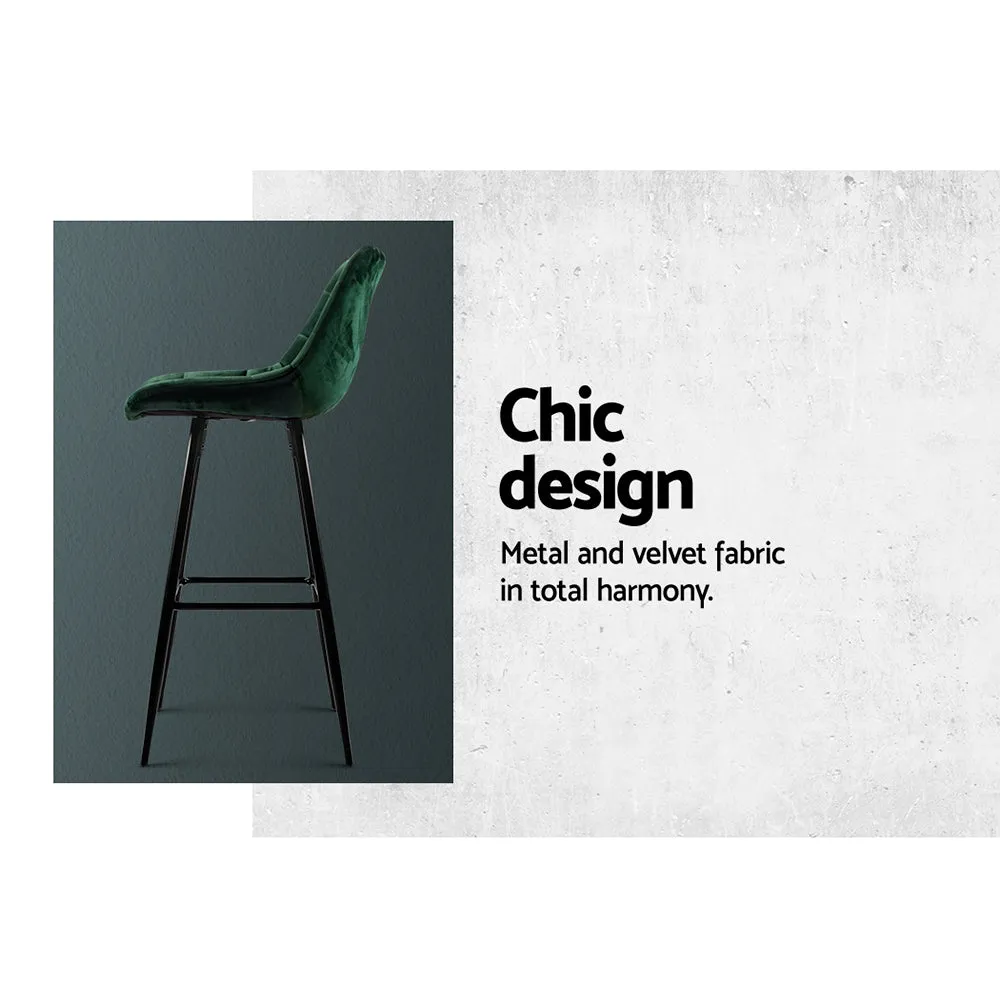 Artiss Set of 2 Velvet Bar Stools - Green