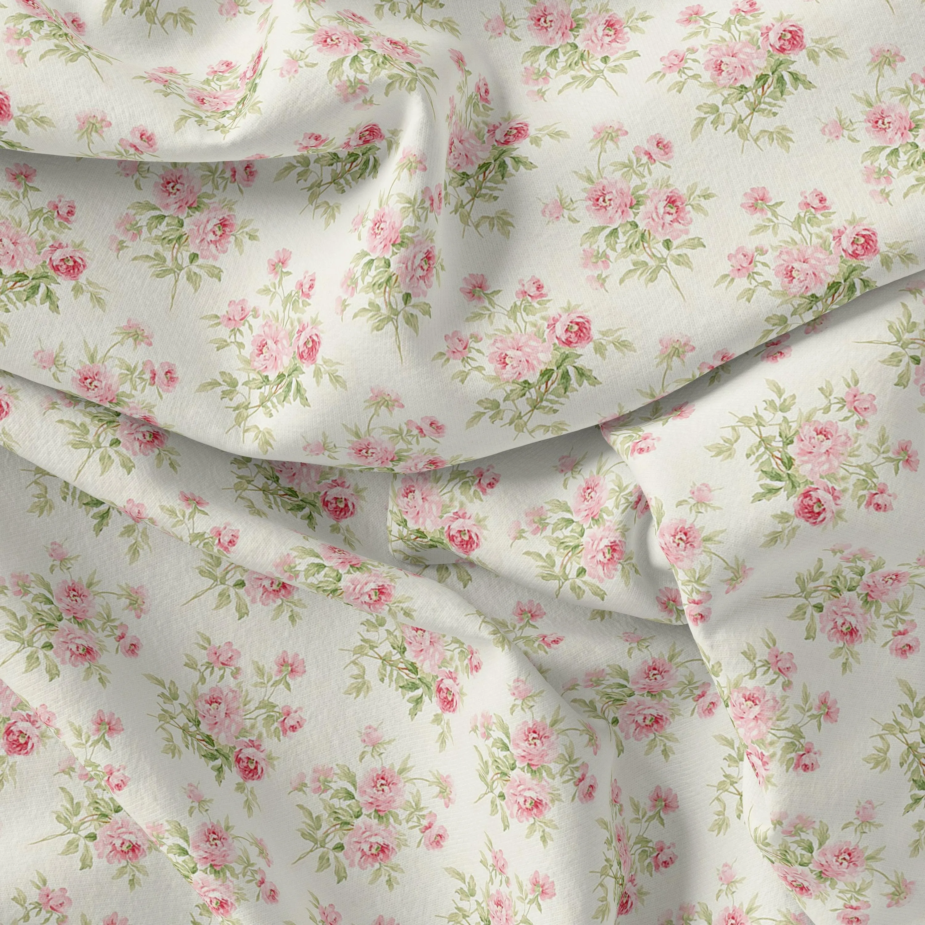 Attractive Summer Pink Roses Seamless Digital Printed Fabric - Rayon