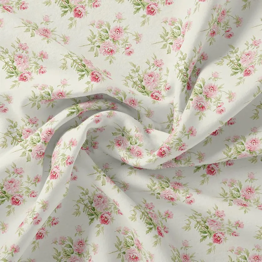 Attractive Summer Pink Roses Seamless Digital Printed Fabric - Rayon