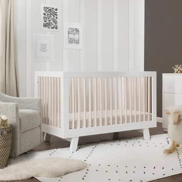 Babyletto Hudson 3-in-1 Convertible Crib with Toddler Conversion Kit - White and Washed Natural