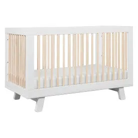 Babyletto Hudson 3-in-1 Convertible Crib with Toddler Conversion Kit - White and Washed Natural