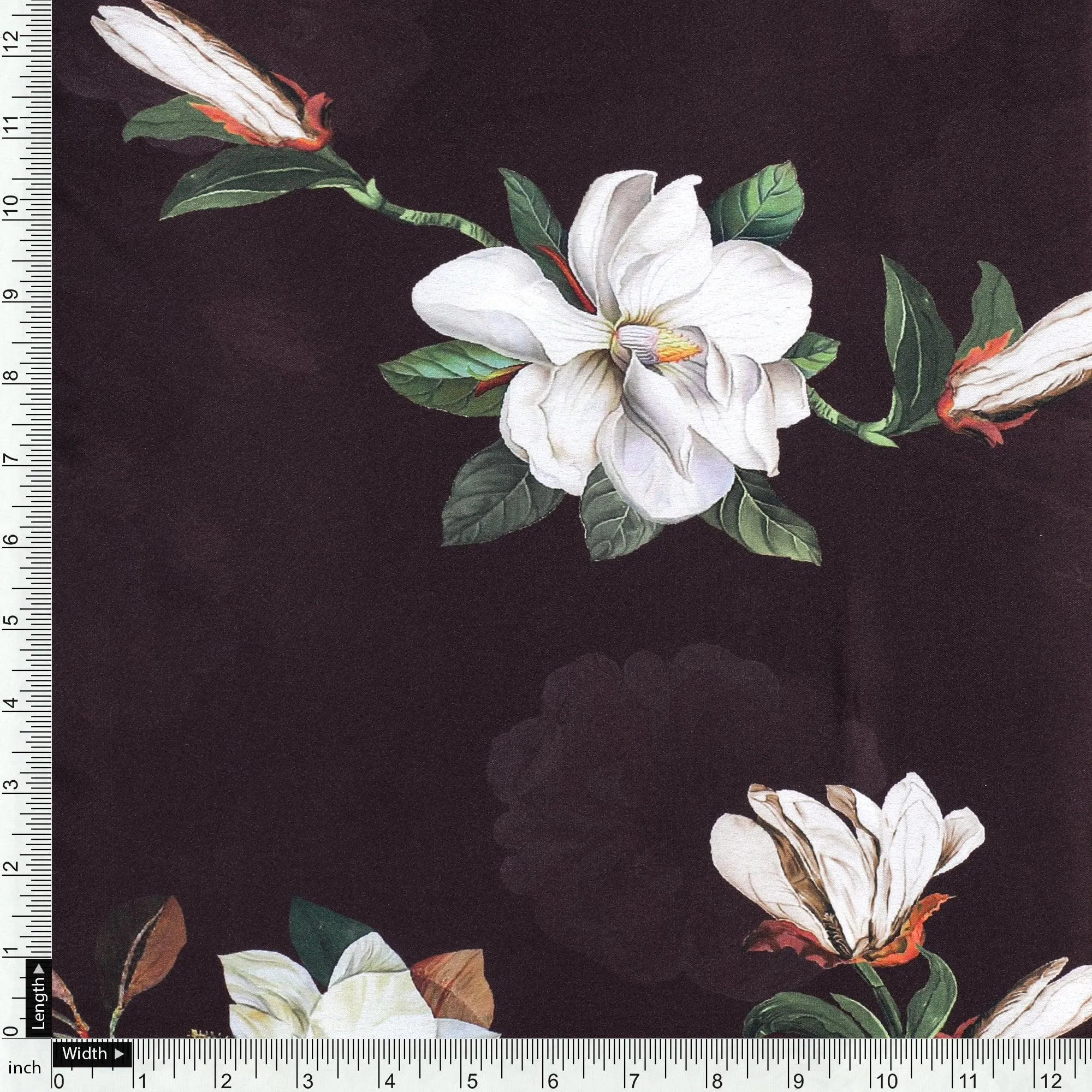 Big White Flower Repeat Digital Printed Fabric - Japan Satin