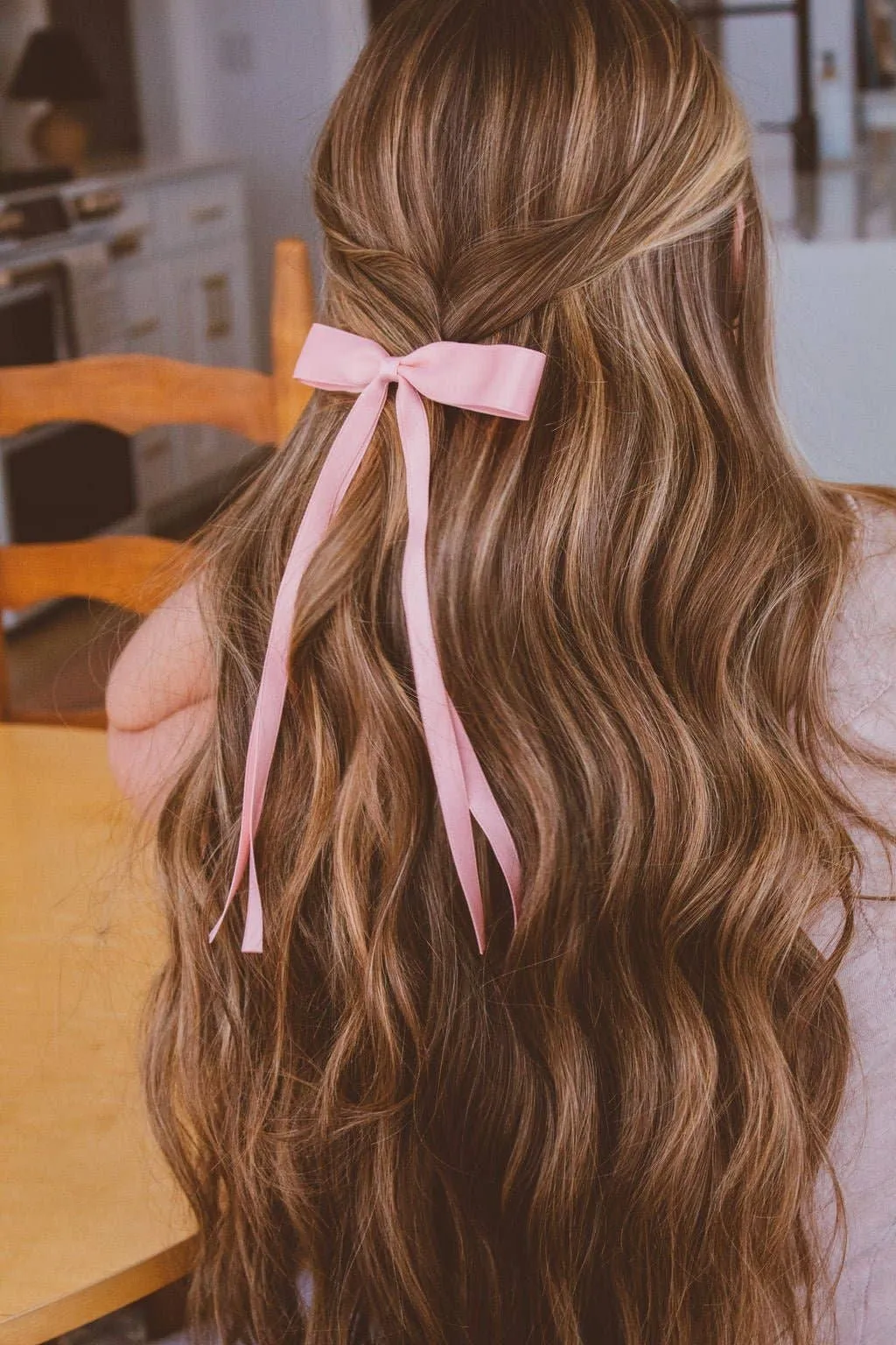 Black Satin Ribbon Long Bow Clip