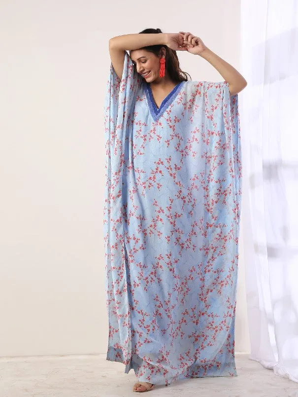 Blue Hand Embroidered Kaftan (Set of 2)
