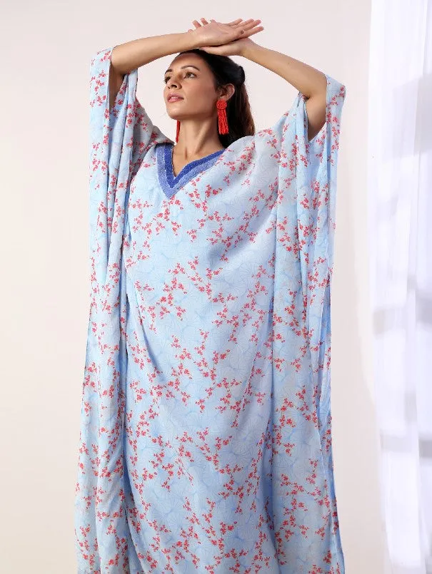 Blue Hand Embroidered Kaftan (Set of 2)
