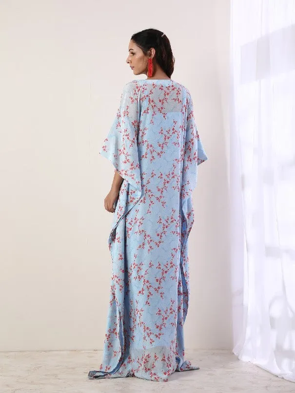 Blue Hand Embroidered Kaftan (Set of 2)