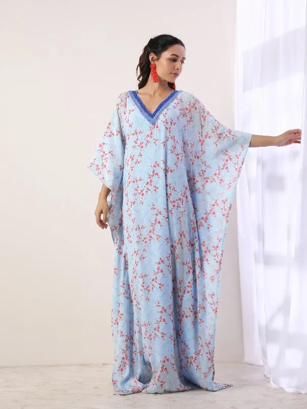 Blue Hand Embroidered Kaftan (Set of 2)