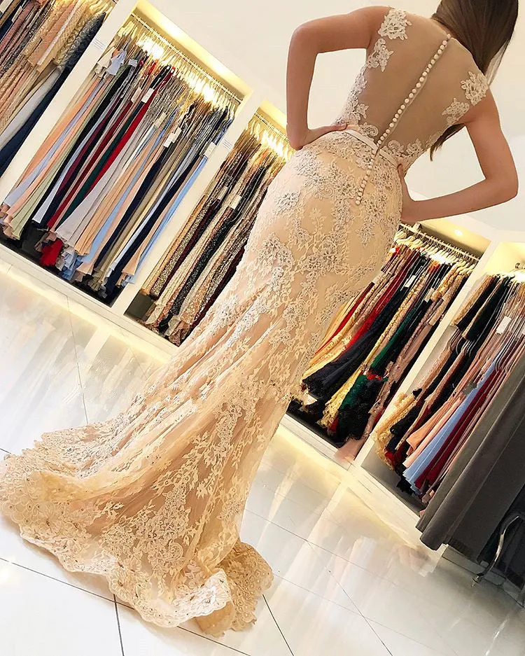 Charming Sleeveless Mermaid Evening Dresses | Lace Prom Gowns On Sale BC0389