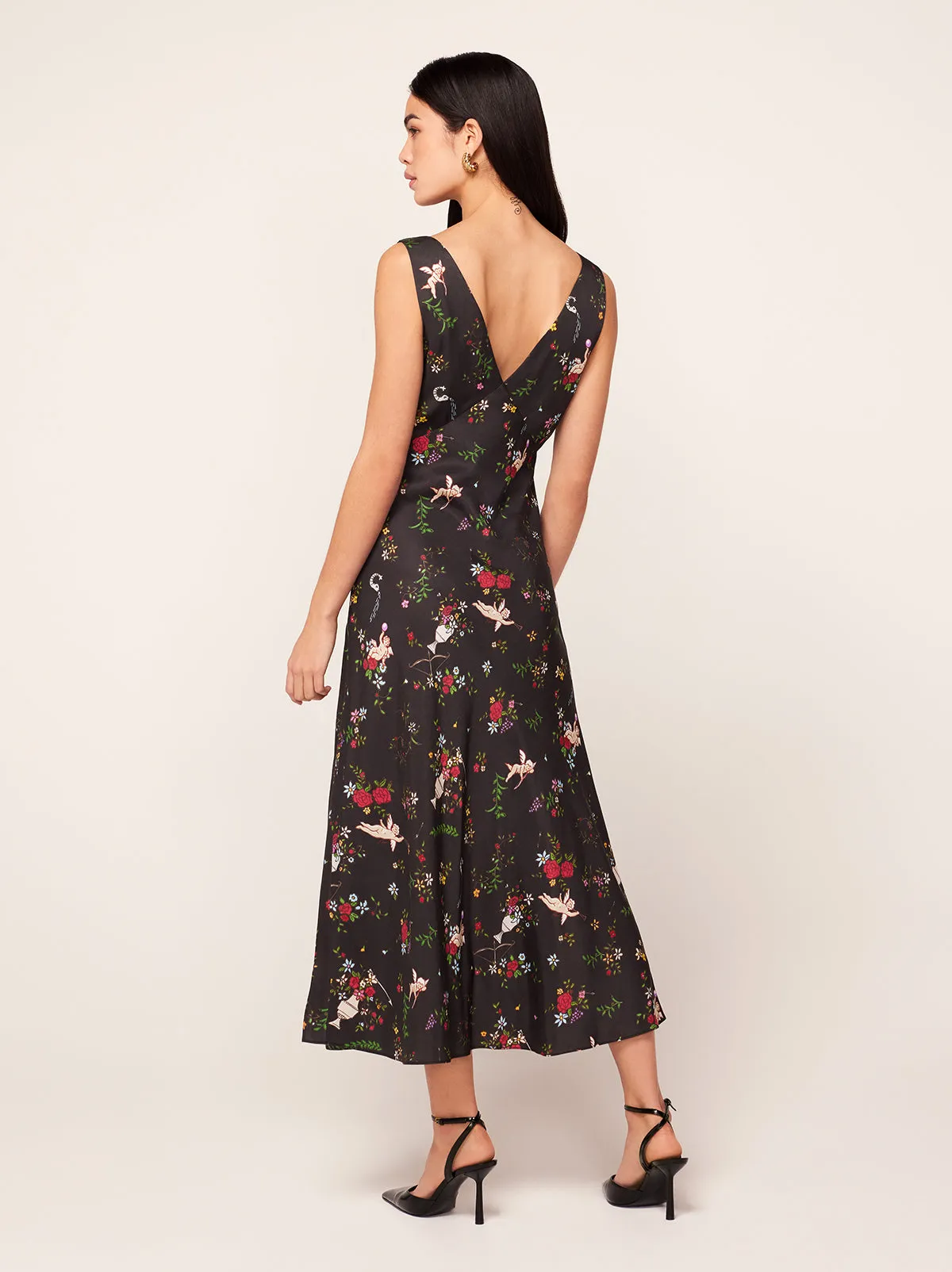 Claire Black Cherub Print Slip Dress