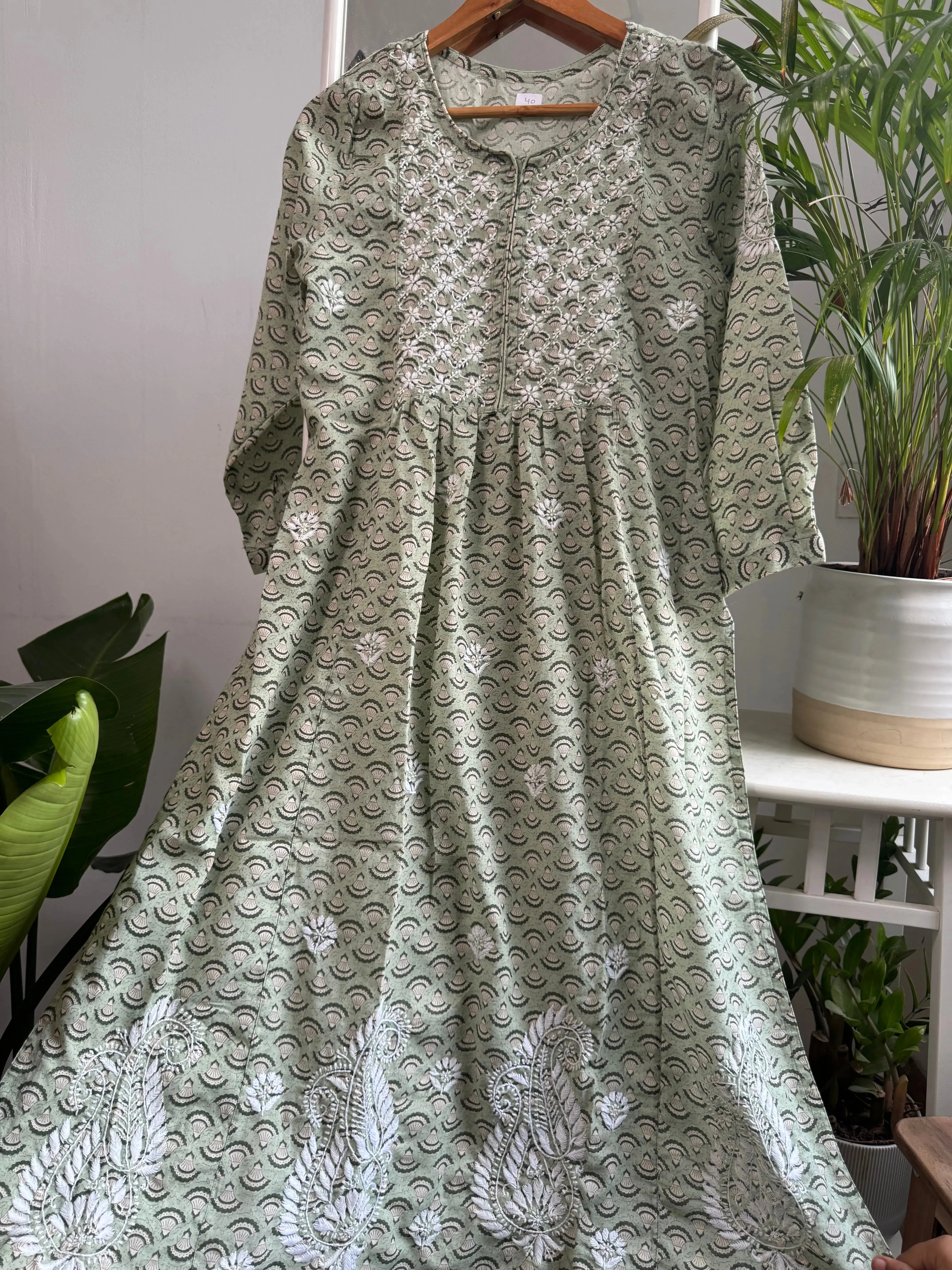 Cotton Printed Chikankari Set - Green