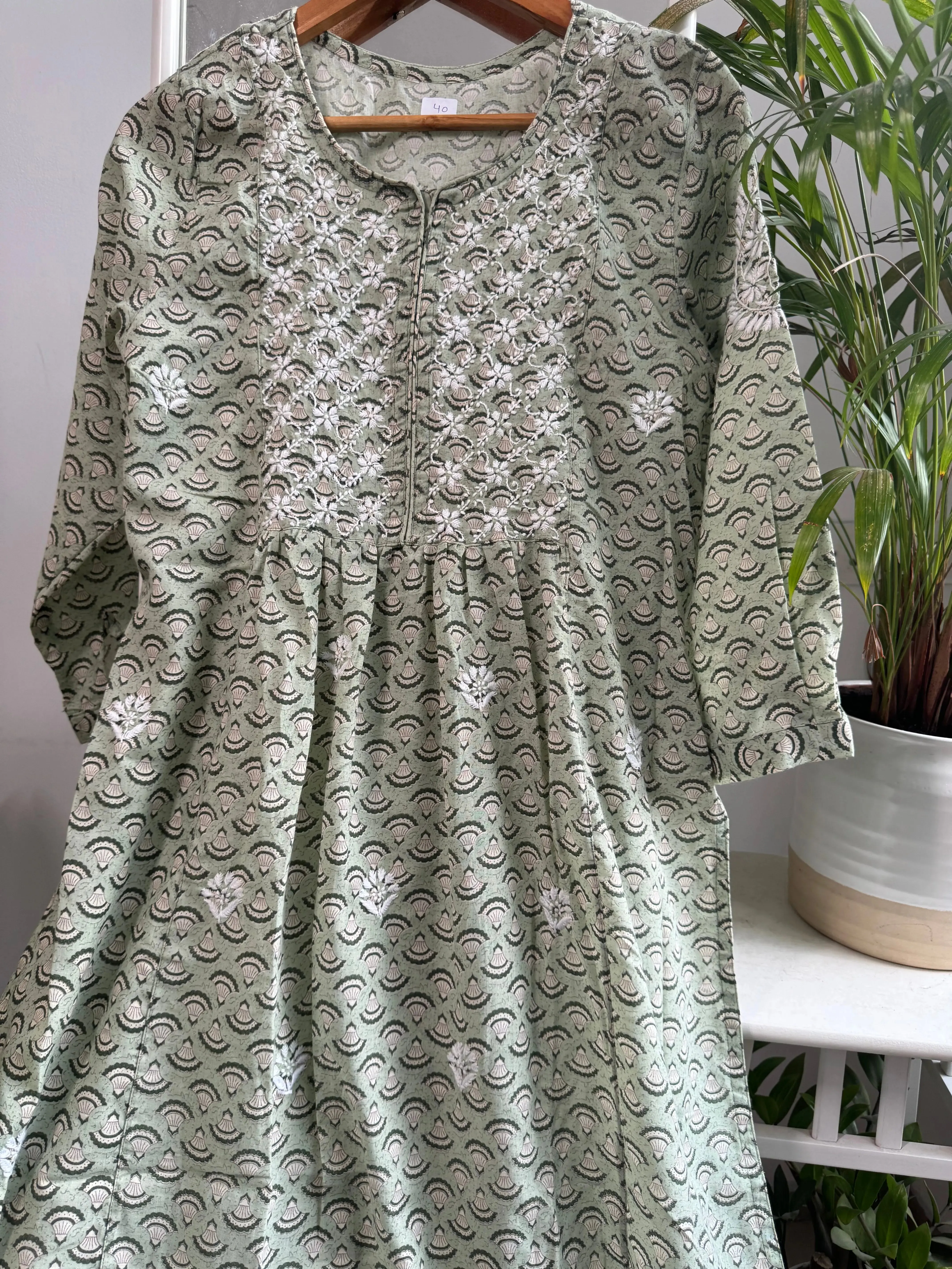 Cotton Printed Chikankari Set - Green