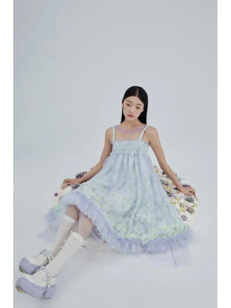 Crystal flower mesh slip dress【s0000001963】