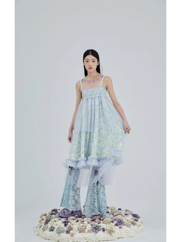 Crystal flower mesh slip dress【s0000001963】