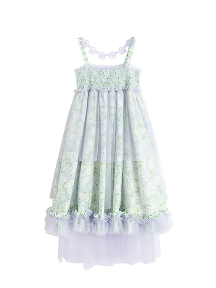Crystal flower mesh slip dress【s0000001963】