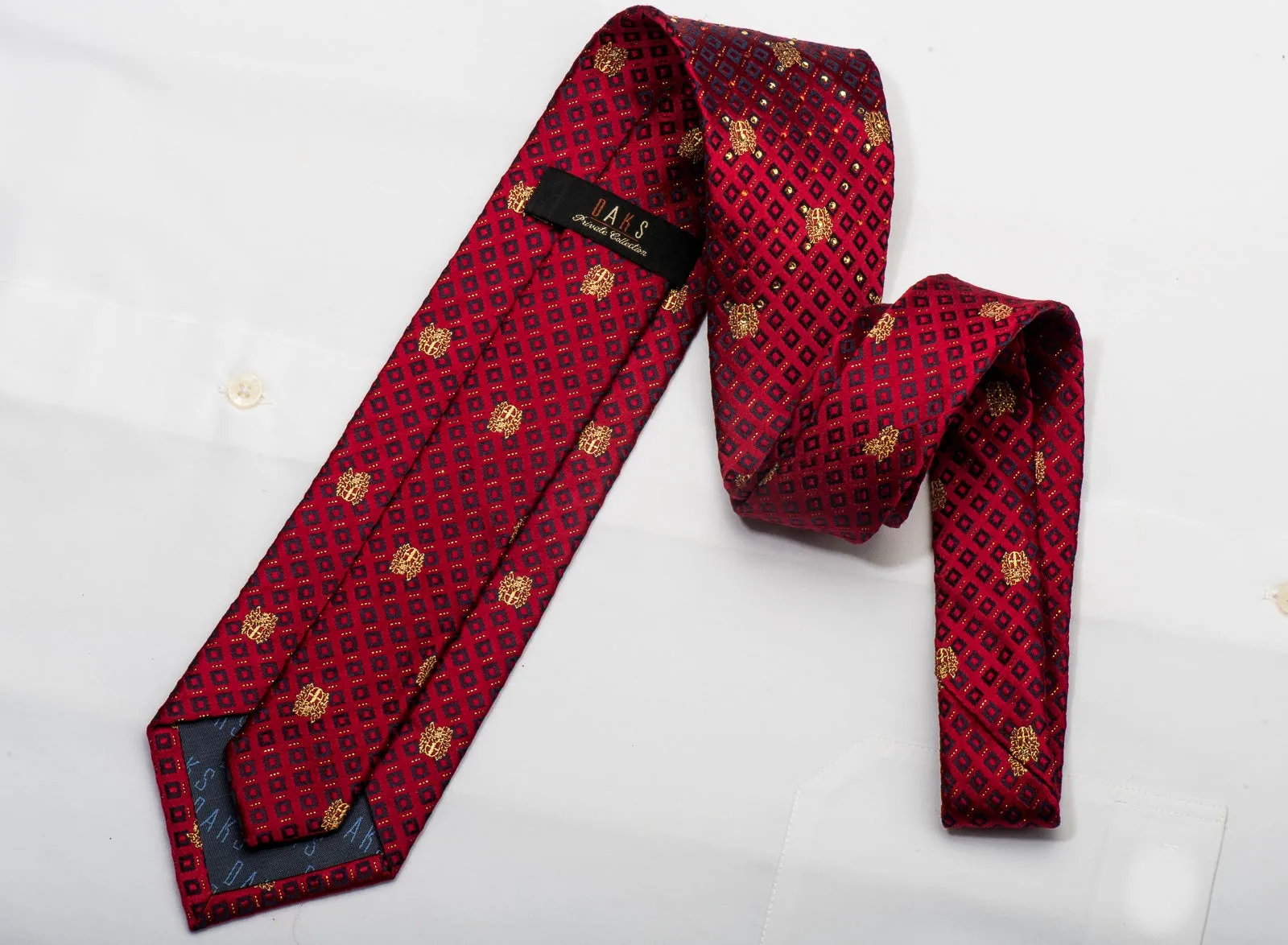 Daks Men's Silk Tie Checkered On Burgundy Sparkling With Rhienstones