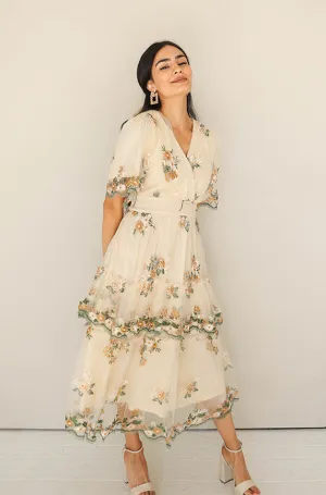 Eleanor Ivory Embroidered Tiered Dress- Restocked
