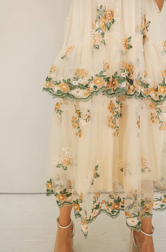 Eleanor Ivory Embroidered Tiered Dress- Restocked
