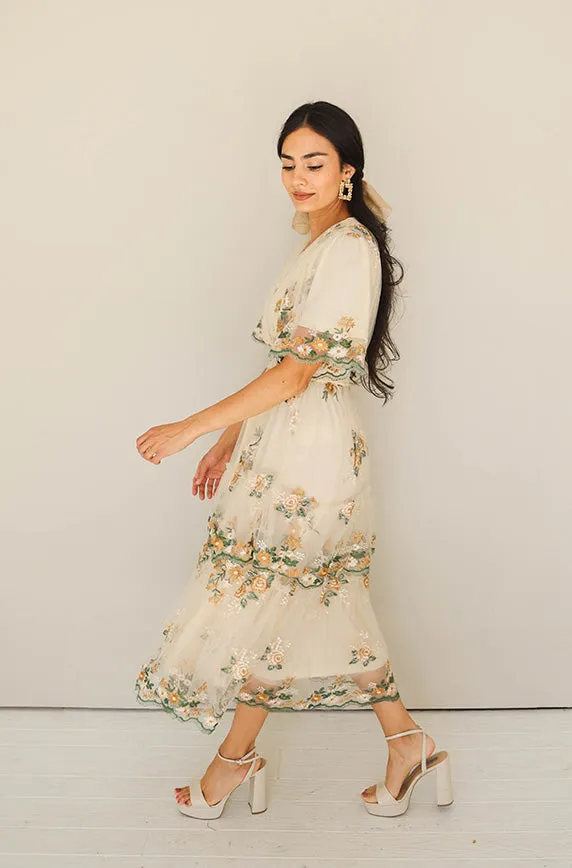 Eleanor Ivory Embroidered Tiered Dress- Restocked