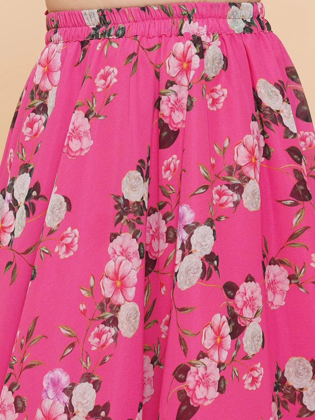 Girls Pink Flower Digital Print Ready To Wear Lehenga Choli