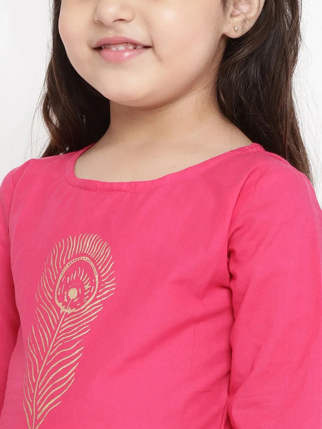 Girls Pink Printed Kurti With Palazzos