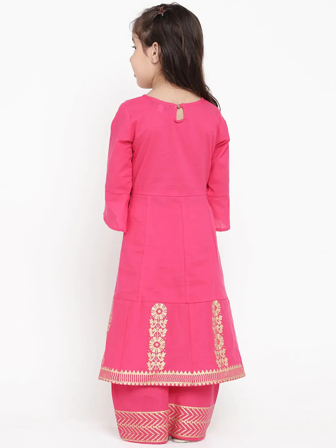 Girls Pink Printed Kurti With Palazzos