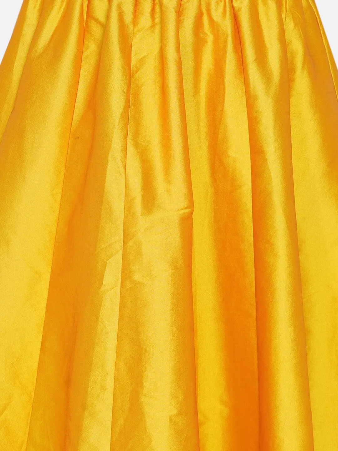 Girls Red & Mustard Yellow Woven Design Gota Patti Ready To Wear Lehenga