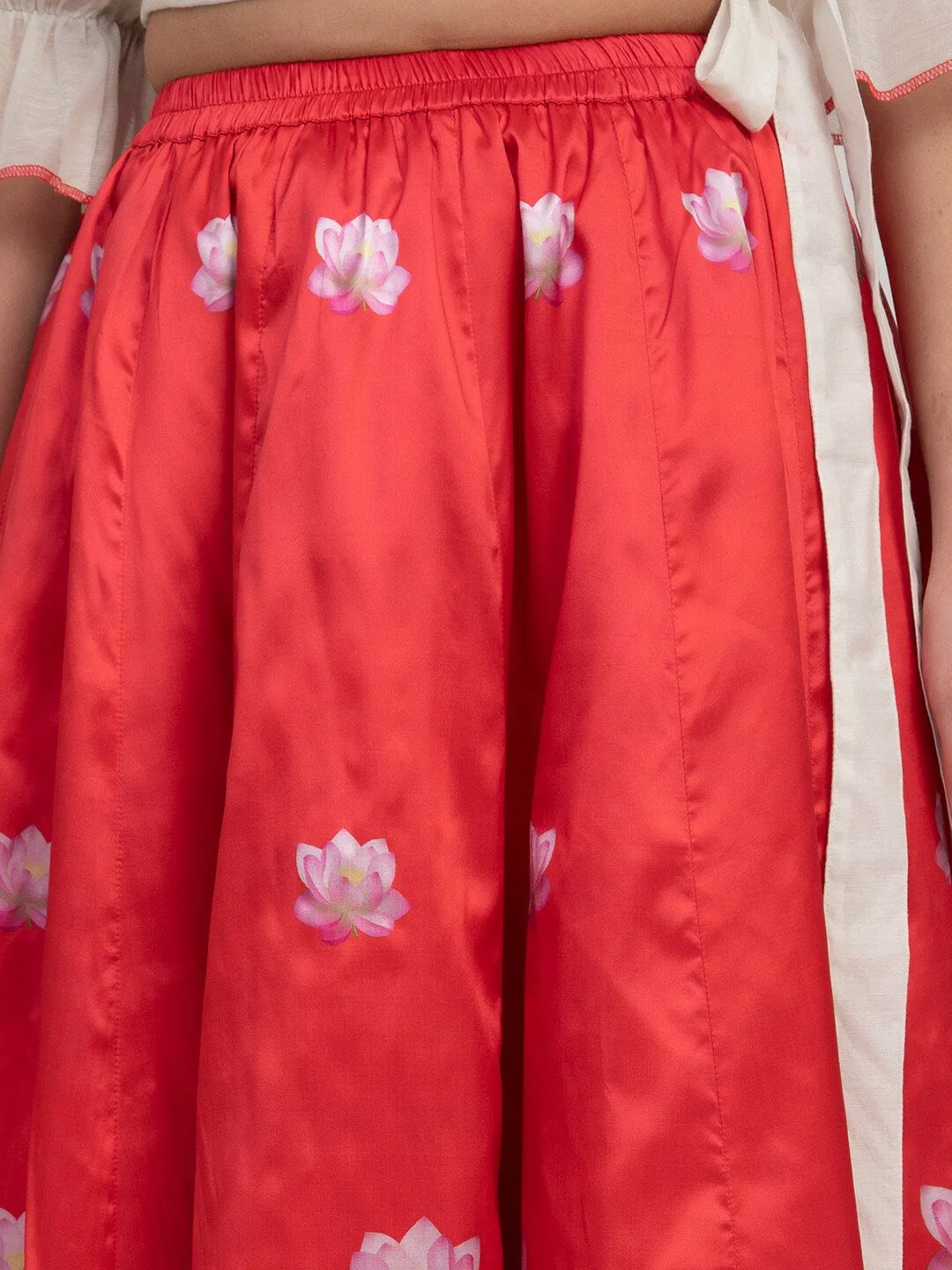 Girls Red & Off White Ready To Wear Lehenga Choli