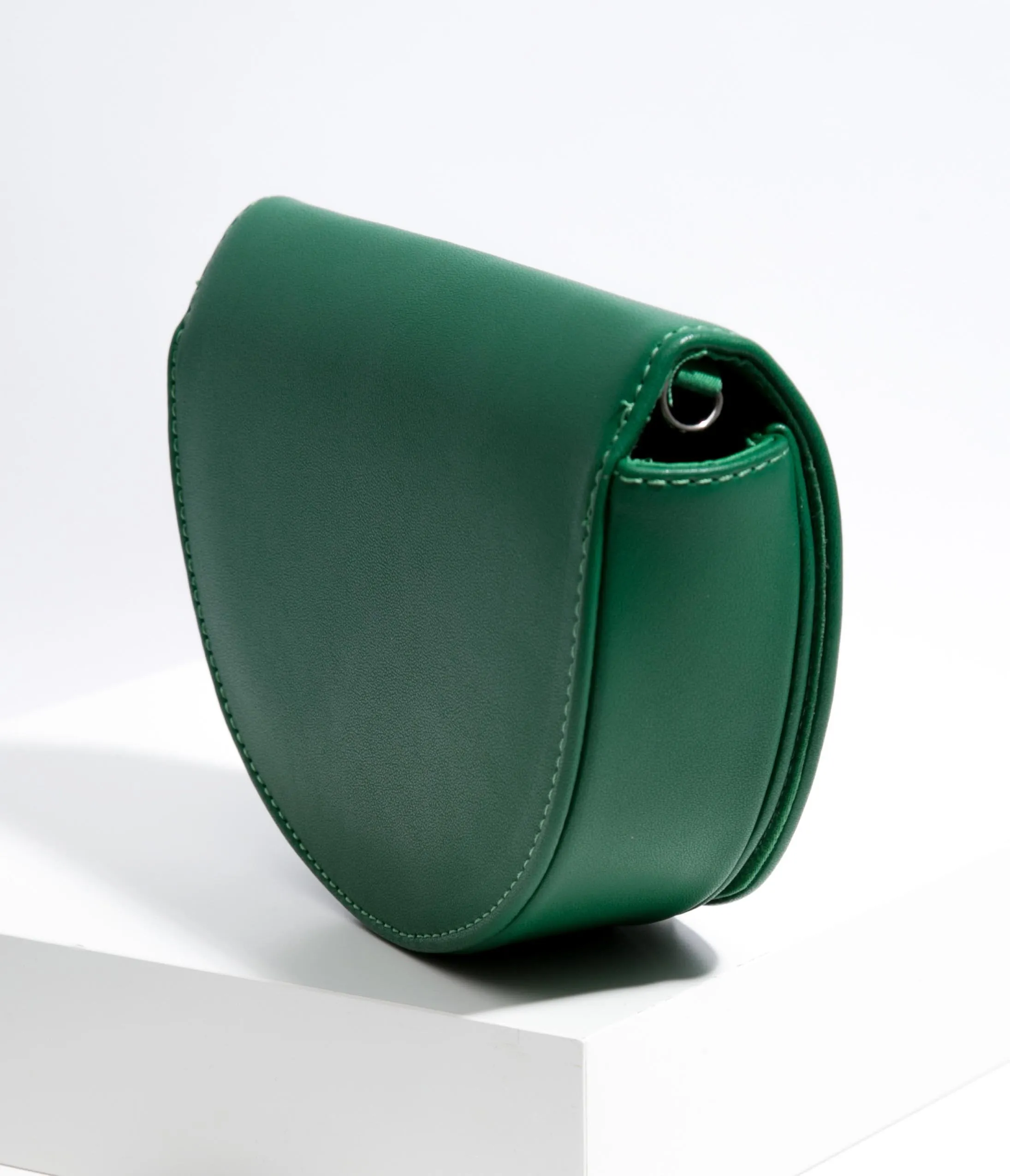 Green Leatherette Beaded Strap Crossbody Purse