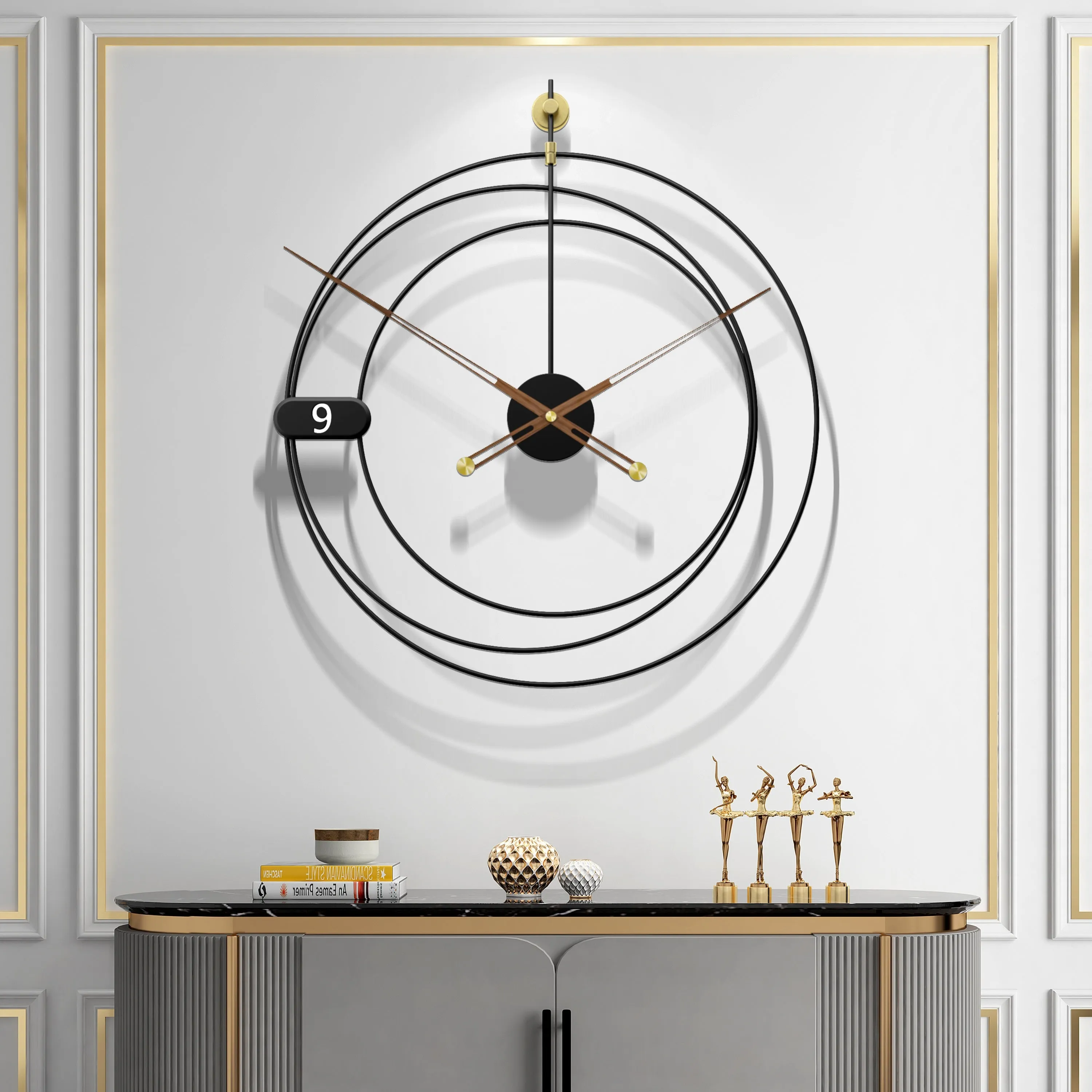 Iron  Home Decoration Modern Design Mounted Wall Clock by Peterson Housewares & Artwares