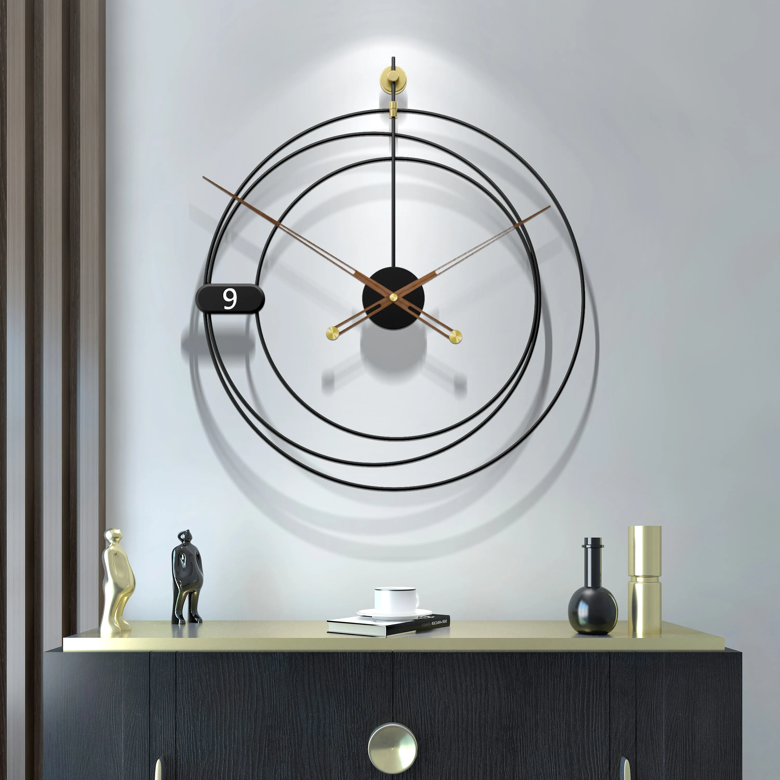 Iron  Home Decoration Modern Design Mounted Wall Clock by Peterson Housewares & Artwares