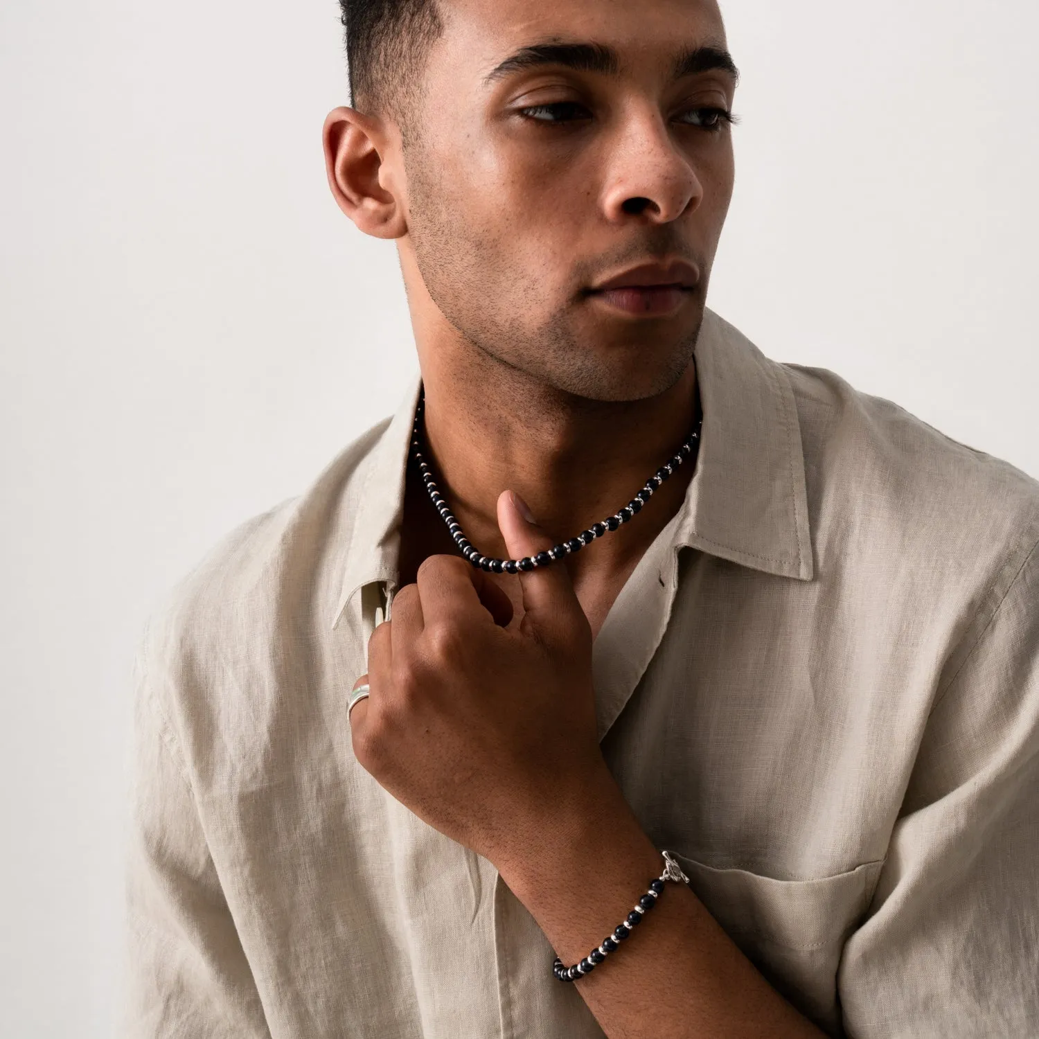Men's Black Pearl Halo Necklace
