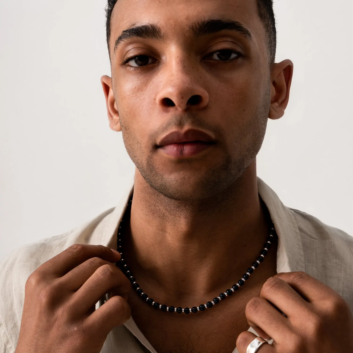 Men's Black Pearl Halo Necklace