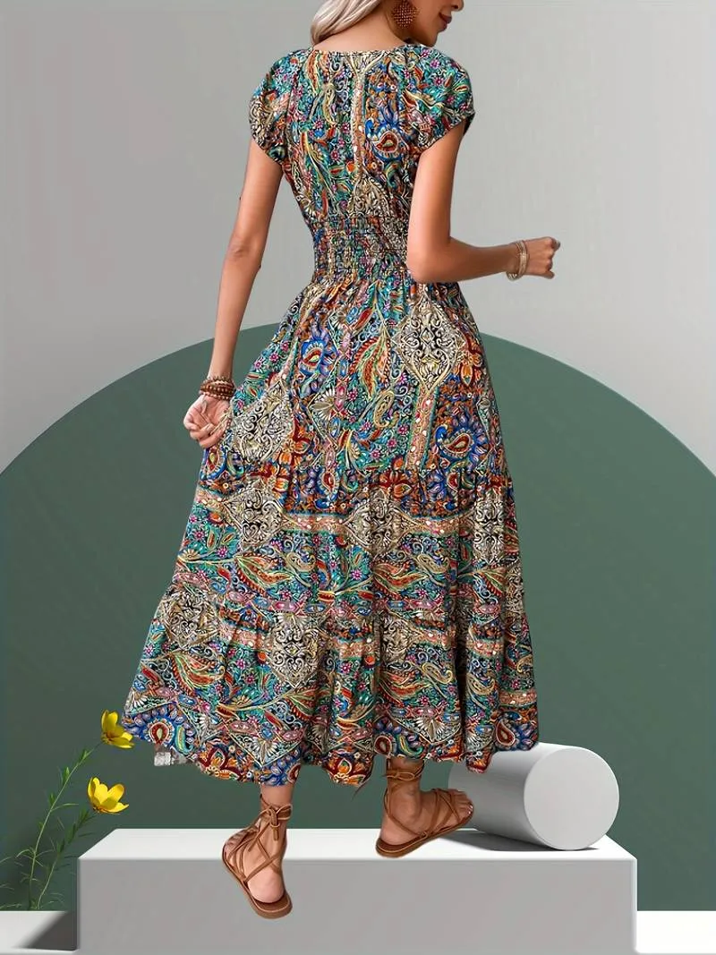 Mireya - Paisley Print V Neck Dress