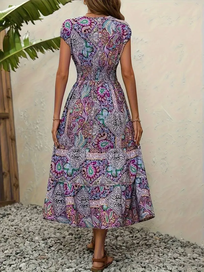 Mireya - Paisley Print V Neck Dress