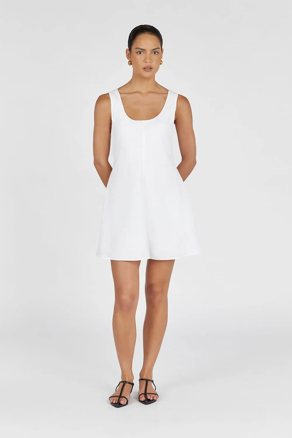 MONICA WHITE LINEN SCOOP MINI DRESS
