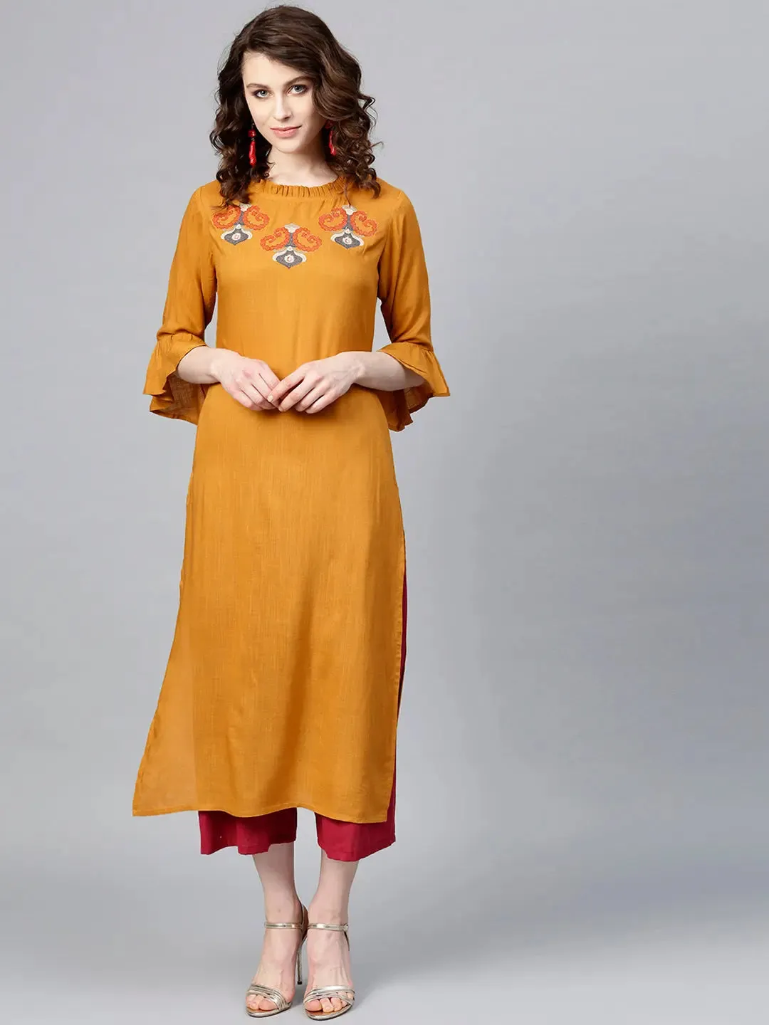 Mustard Brown Straight Kurta