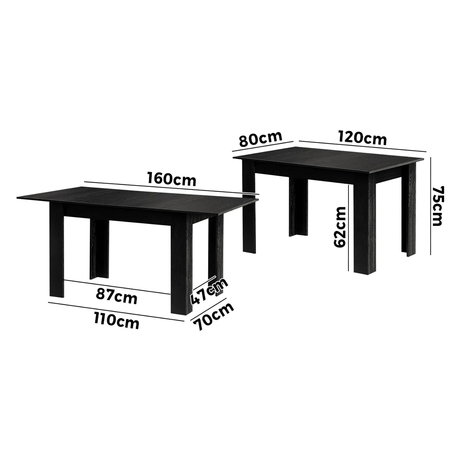 Oikiture 160cm Extendable Dining Table Kitchen Restaurant Cafe Table Black