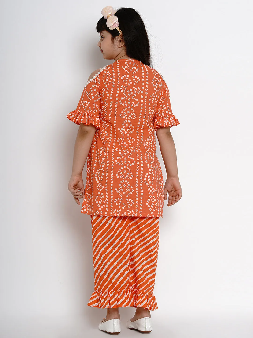 Orange Bandhej Kurta With Palazzos