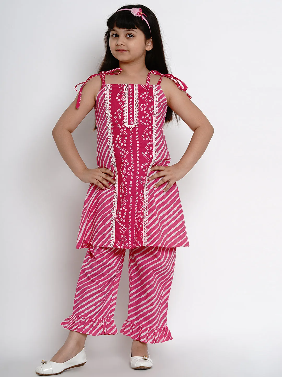 Pink Bandhej Kurta With Palazzos