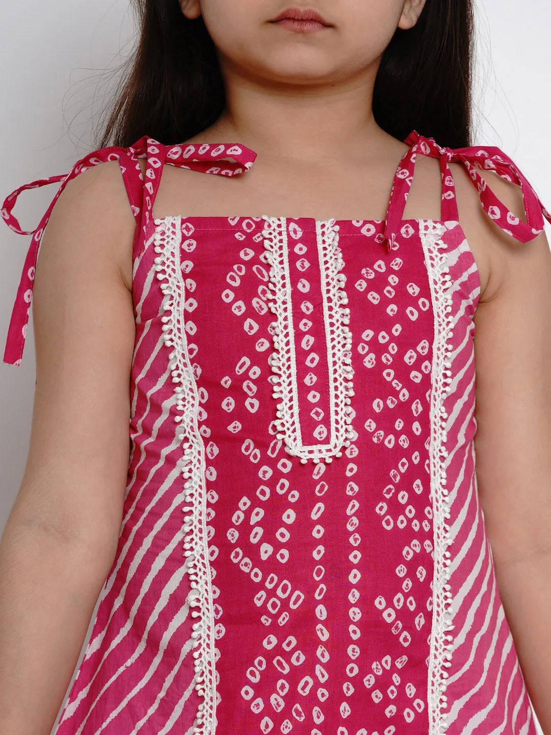 Pink Bandhej Kurta With Palazzos