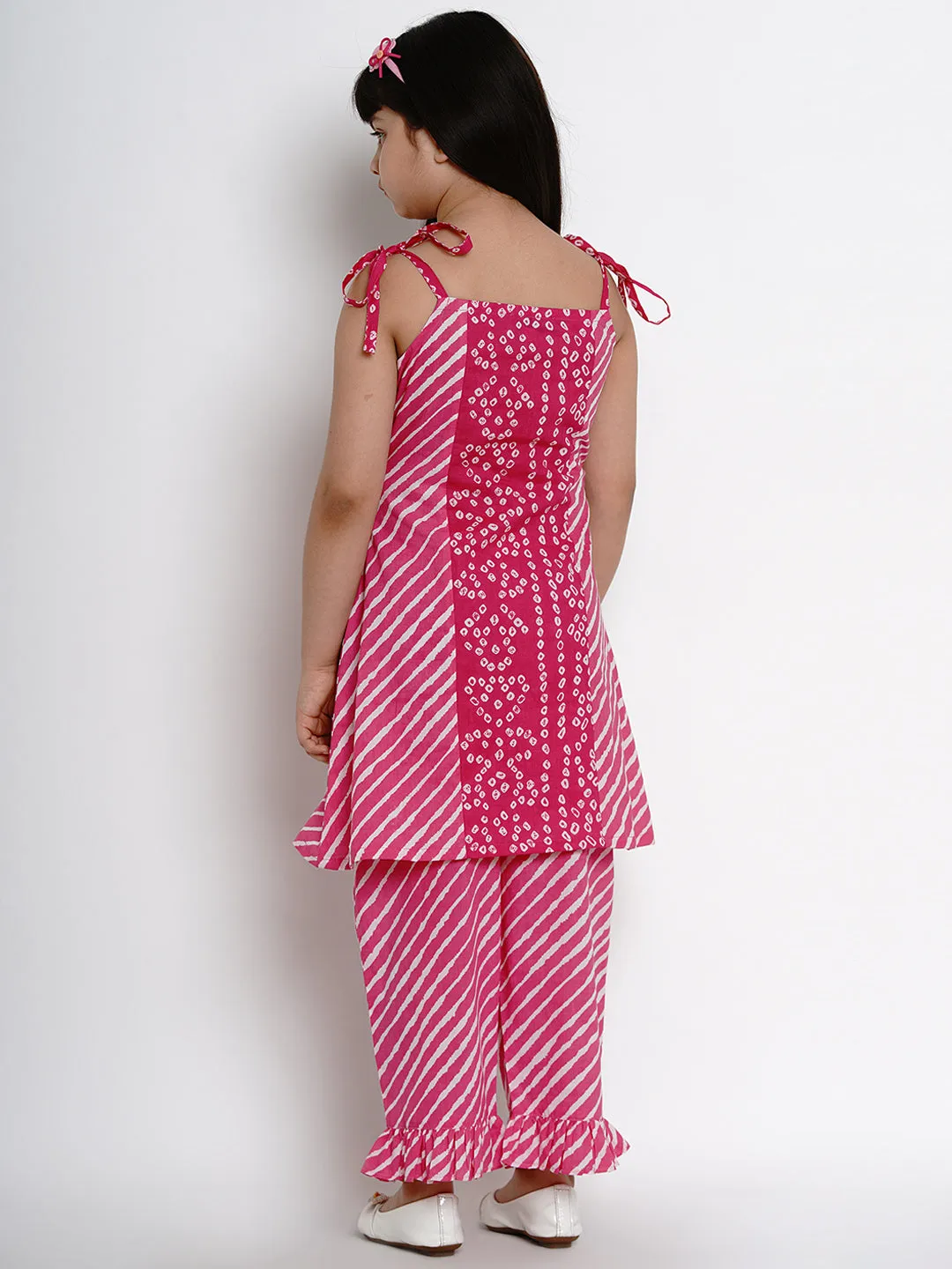 Pink Bandhej Kurta With Palazzos