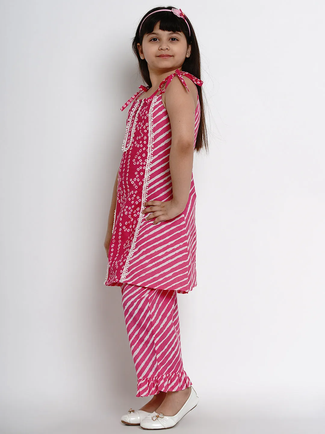 Pink Bandhej Kurta With Palazzos