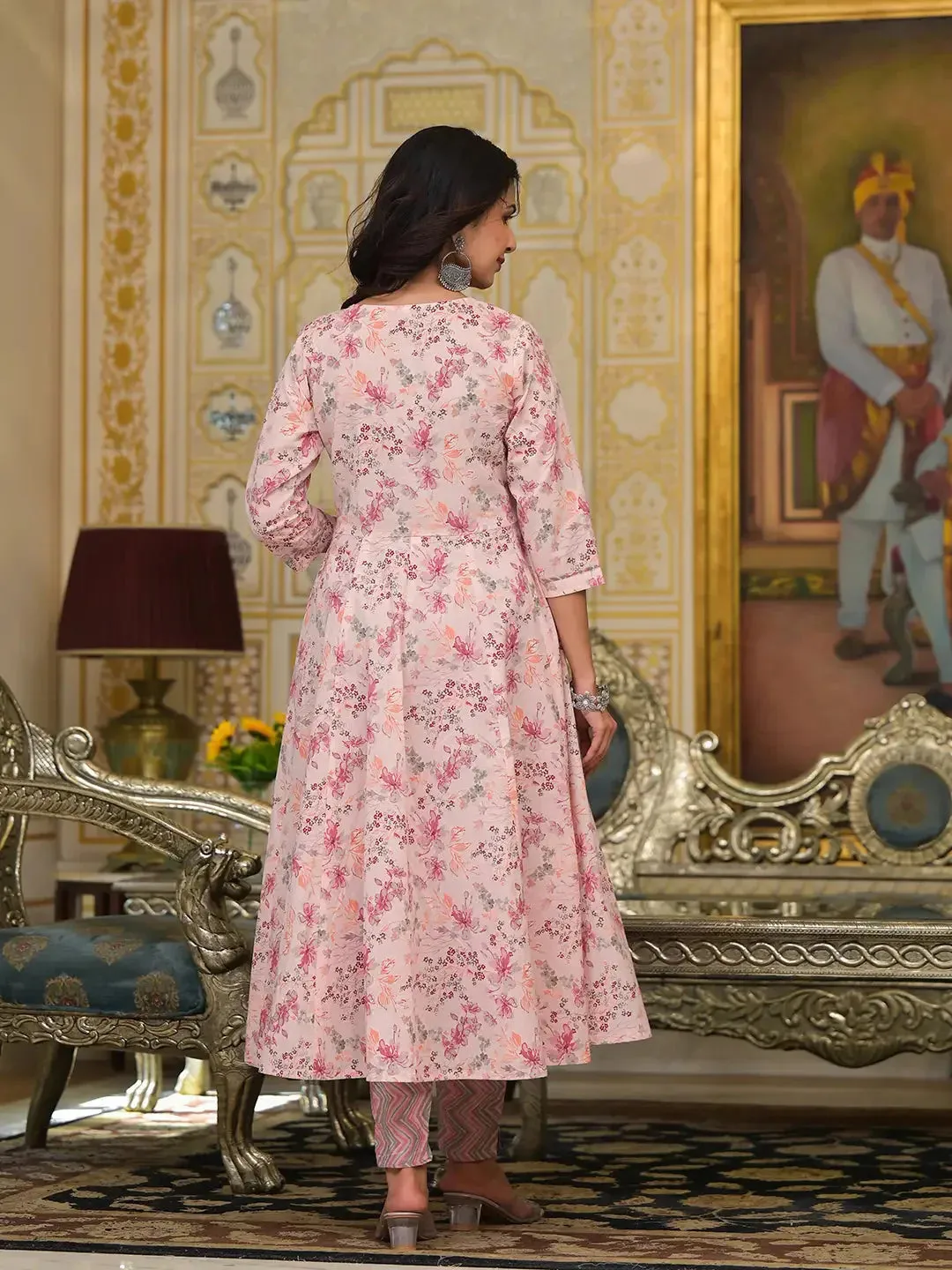 Pink Sequins_Work Anarkali Kurta Trouser And Dupatta Set
