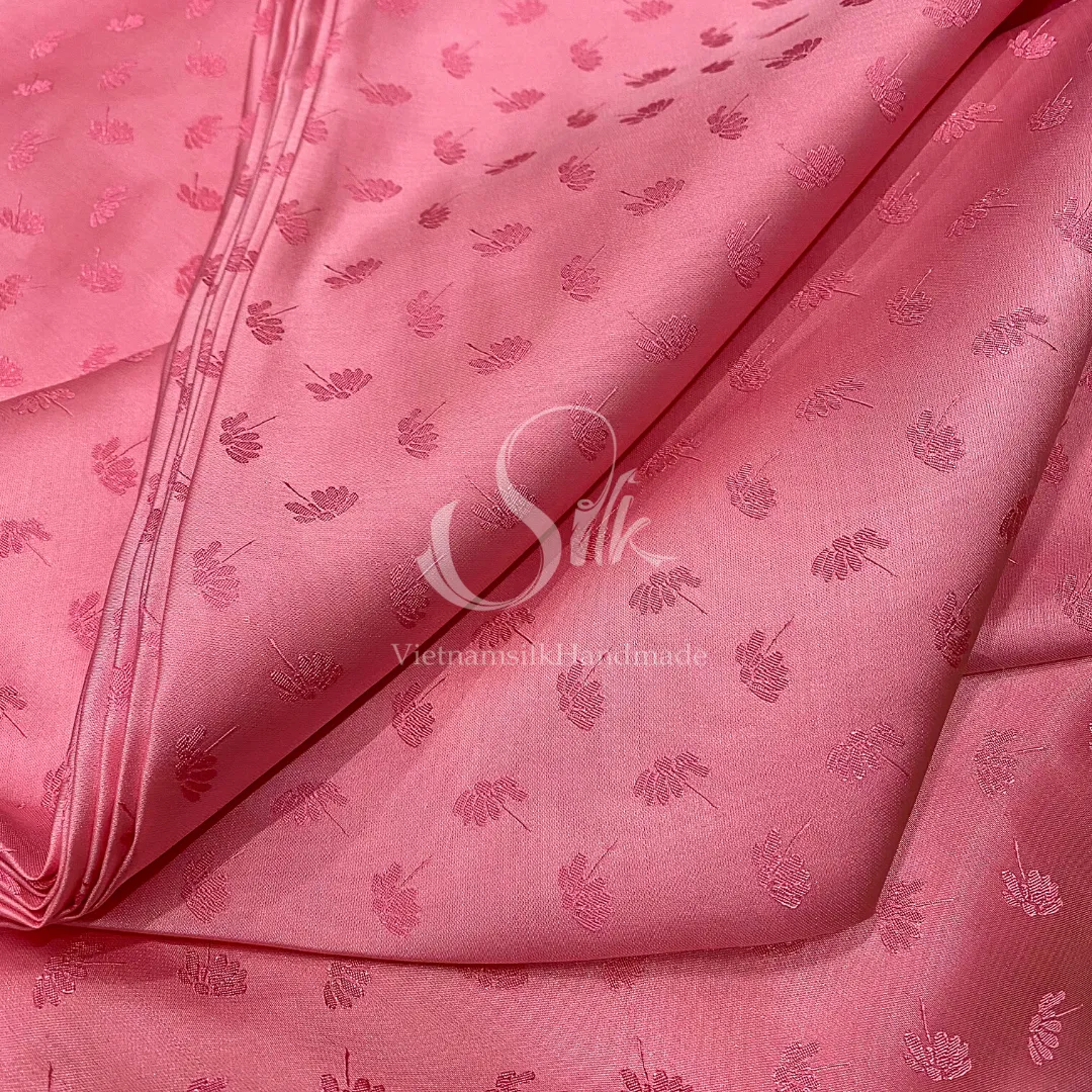 Pink Silk with Dandelion Flowers - PURE MULBERRY SILK fabric by the yard -  Floral Silk -Luxury Silk - Natural silk - Handmade in VietNam