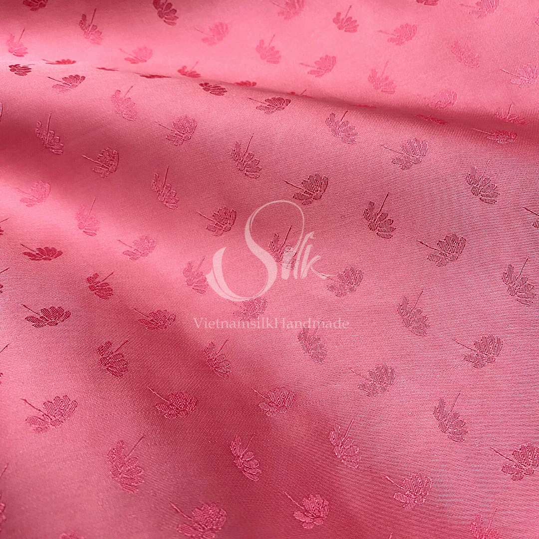 Pink Silk with Dandelion Flowers - PURE MULBERRY SILK fabric by the yard -  Floral Silk -Luxury Silk - Natural silk - Handmade in VietNam