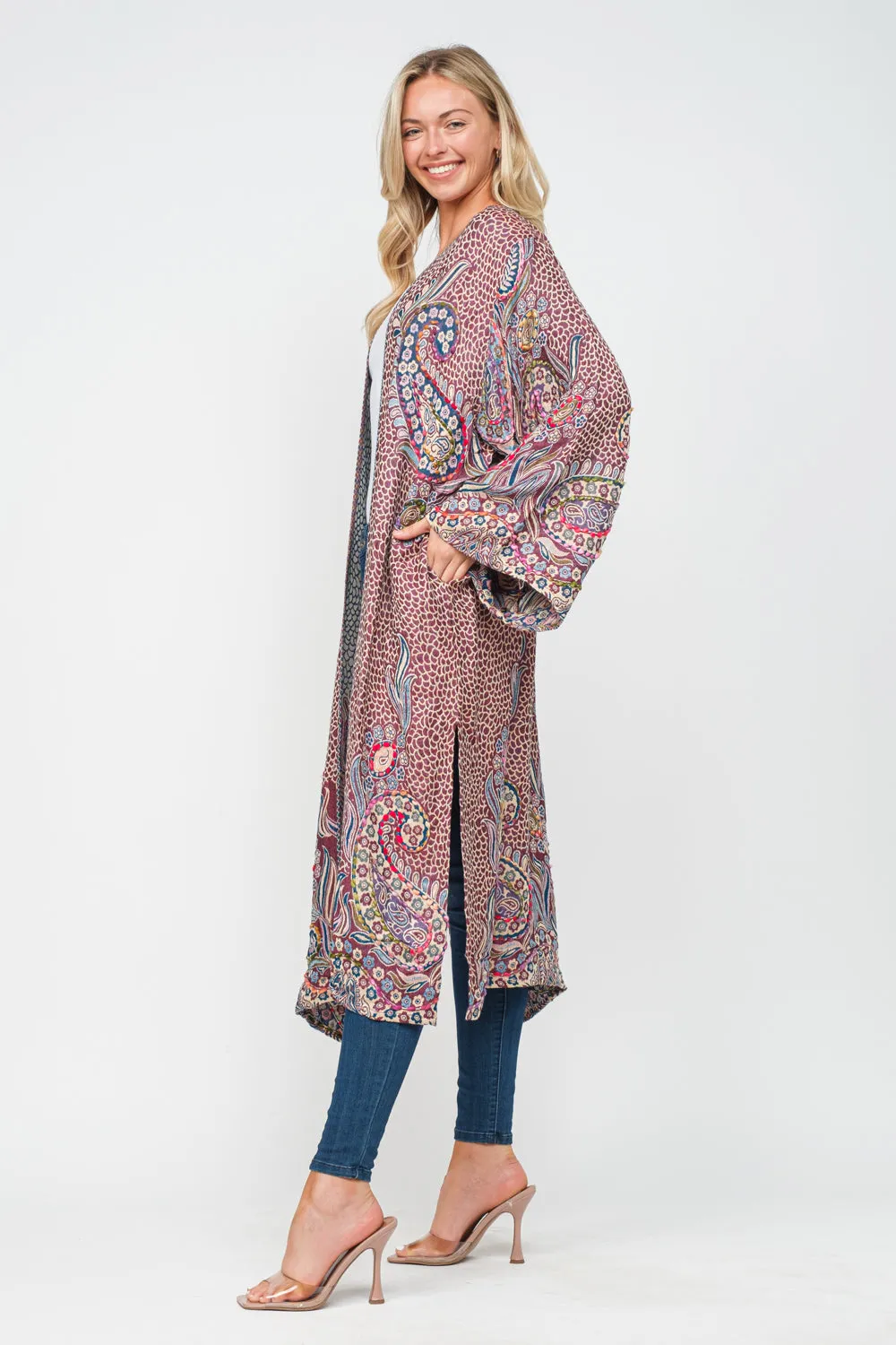 RAJ RHEA PLUM MULTI THICK STITCH EMBROIDERED DUSTER