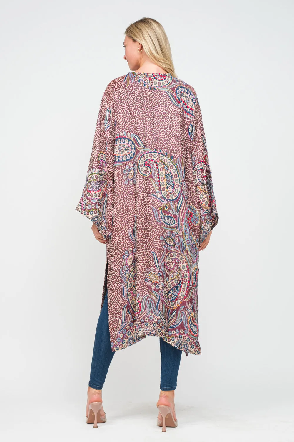 RAJ RHEA PLUM MULTI THICK STITCH EMBROIDERED DUSTER
