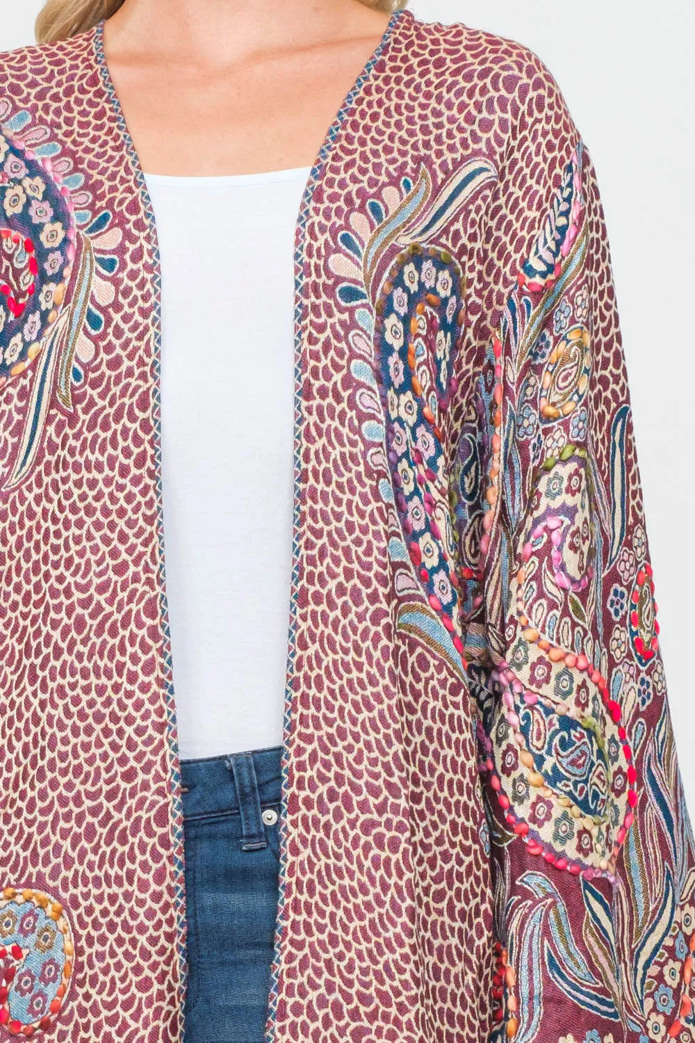 RAJ RHEA PLUM MULTI THICK STITCH EMBROIDERED DUSTER